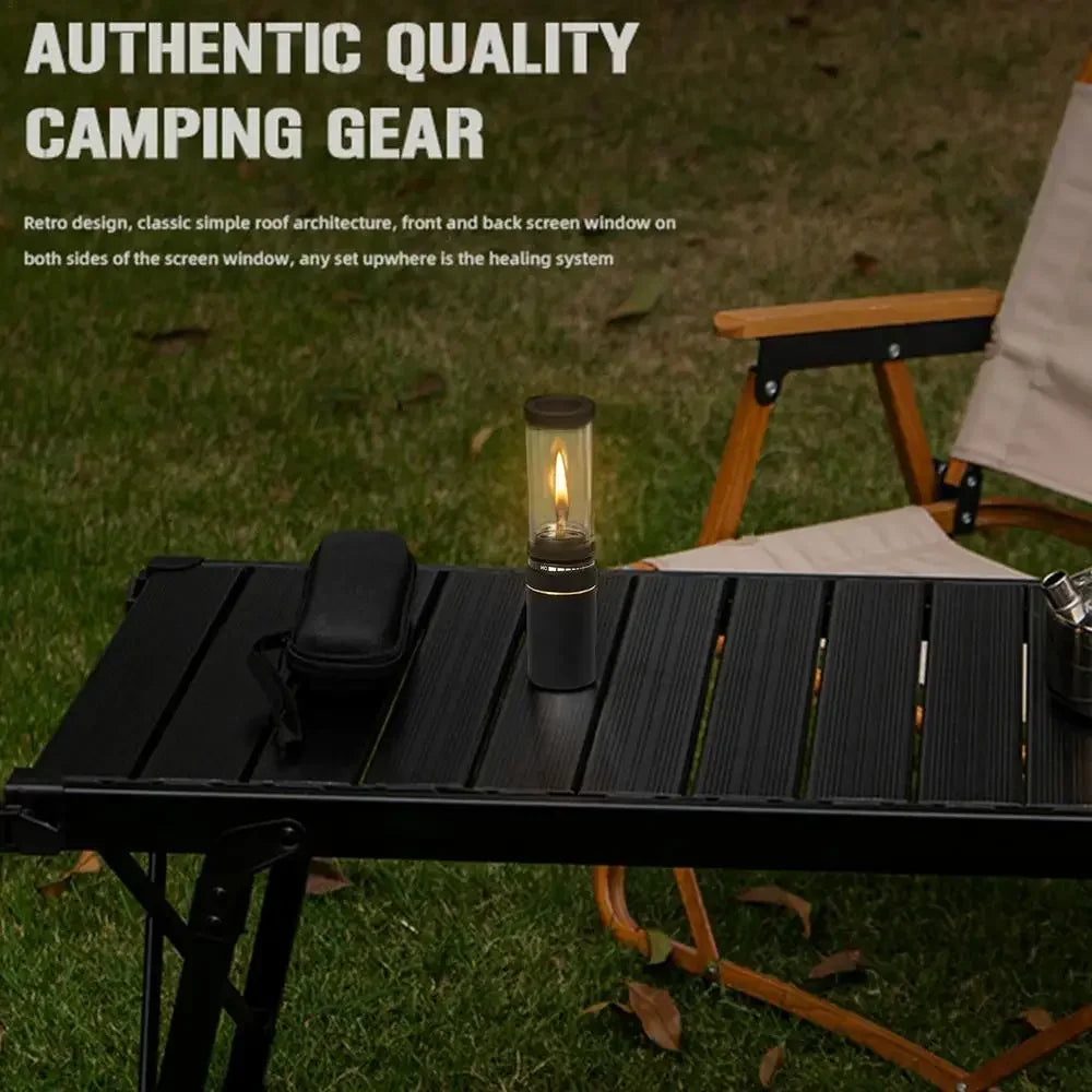 Outdoor Windproof Camping Gas Lamp Portable Camp Atmosphere Lamp Adjustable Candlelight Tent Glass Lantern Camping Supplies