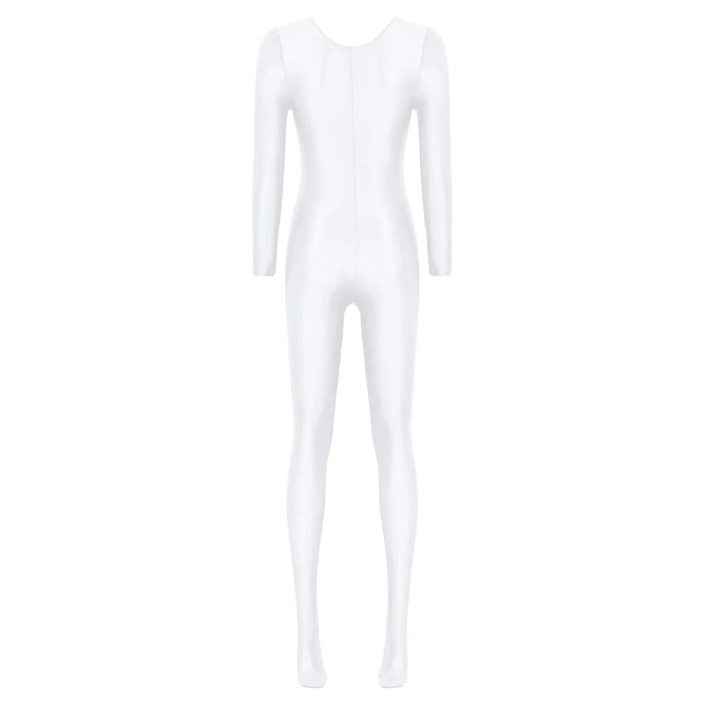 Women Oil Shiny Long Sleeve Pantyhose Jumpsuit Bodystocking Yoga Gymnastics Shapewear One-Piece Swimsuit Catsuit Glossy Bodysuit