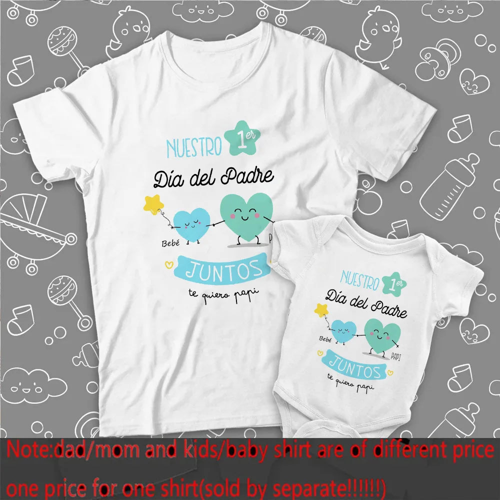 Our First Father's Day Spanish Printed Baby & Dad Matching Clothes Daddy T Shirts Tops Infant Bodysuit Fathers Day Family Outfit