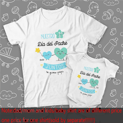 Our First Father's Day Spanish Printed Baby & Dad Matching Clothes Daddy T Shirts Tops Infant Bodysuit Fathers Day Family Outfit