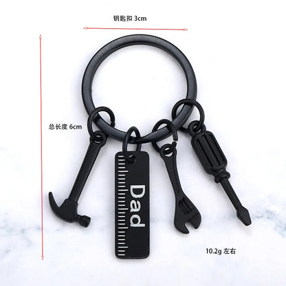 Chic Design Keychains for Dad Father's Day Gift Mini Zinc Alloy Hammer Screwdriver Wrench Tools Set Pendant for Keys Holder Ring