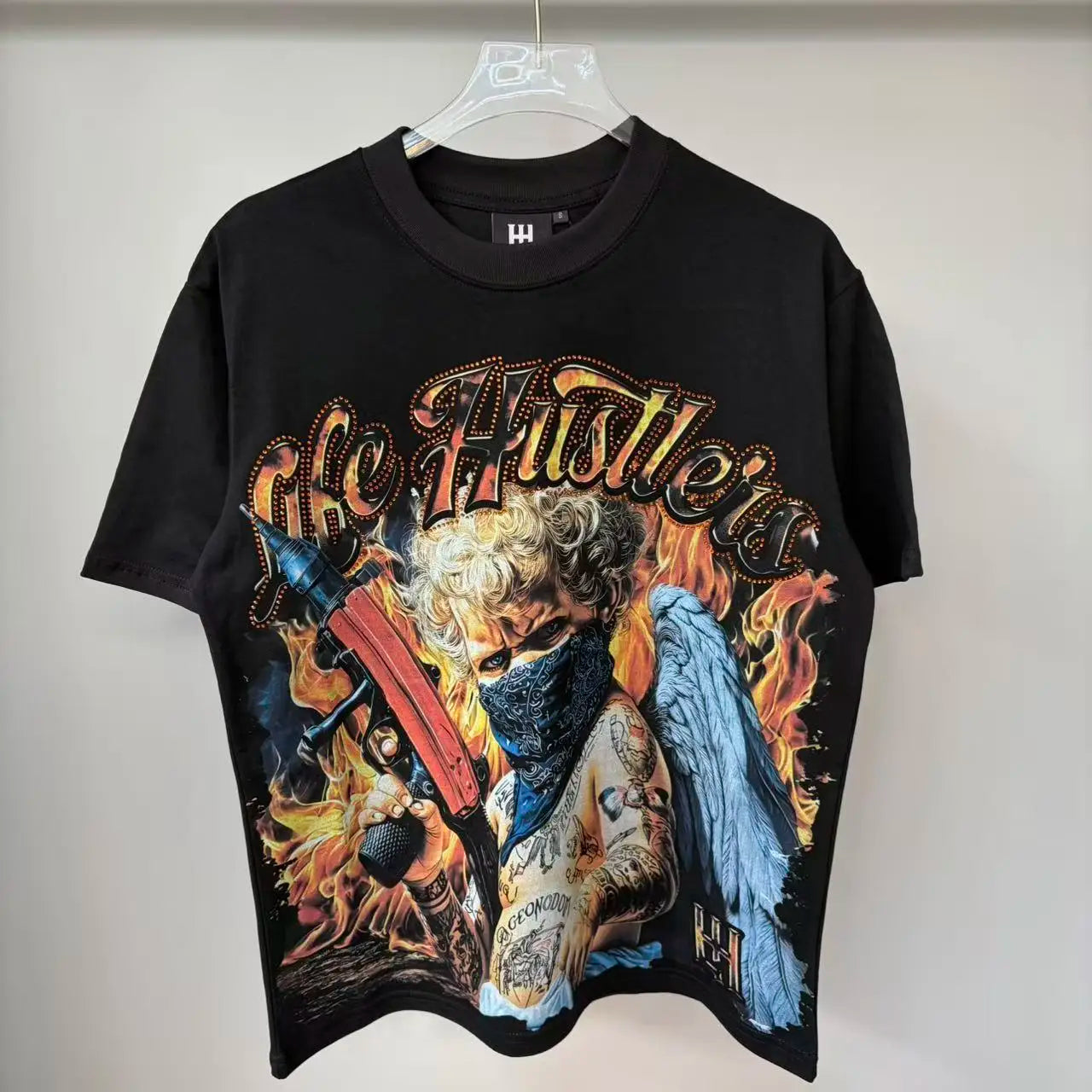 New fashion brand LIFE HUSTLERS Y2K hot stamping hole Men Women T-shirt Streetwear 100% Cotton Loose Round Neck Top Tees
