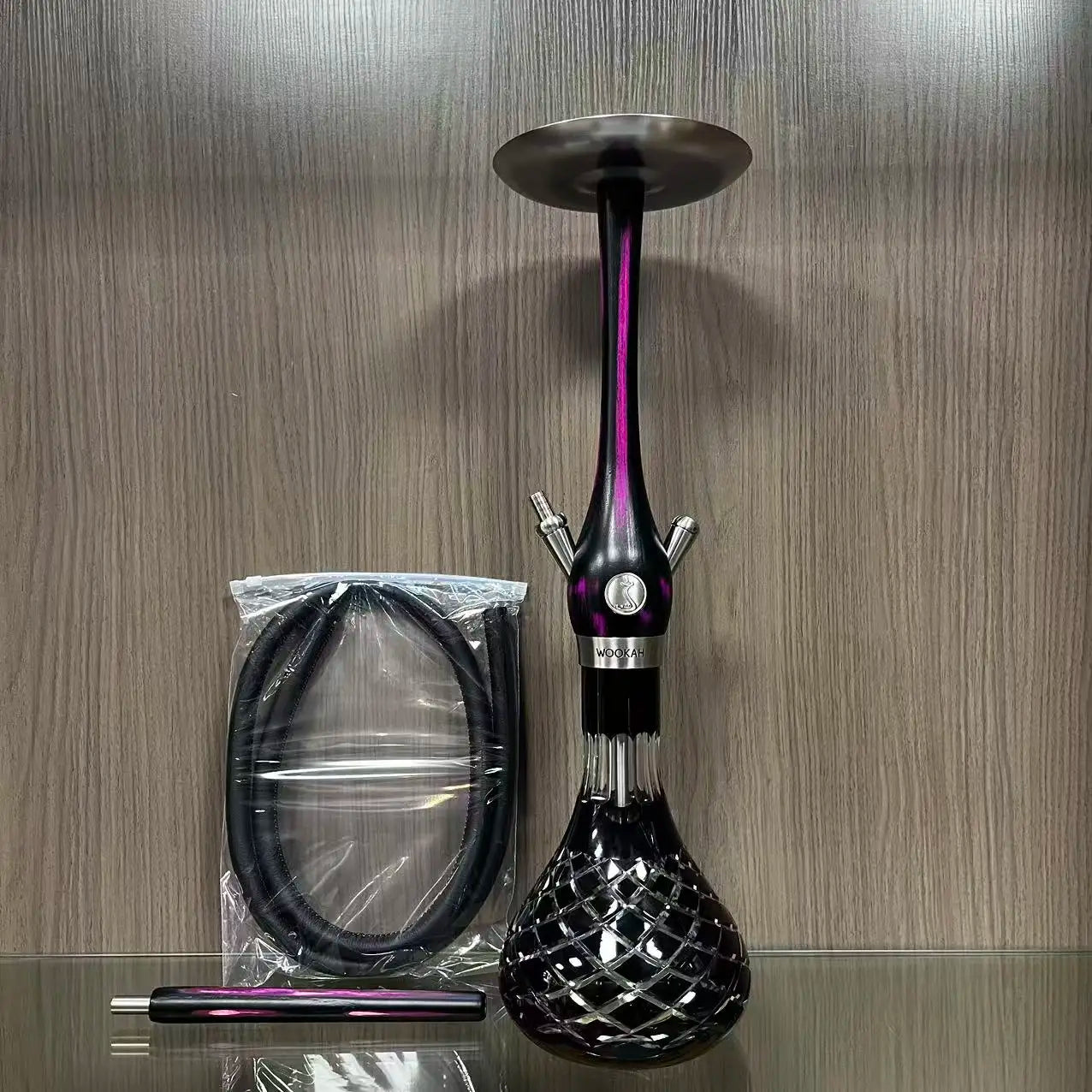 Wookah Hookah Shisha Set High Quality Wooden Large Hookah with Glass Bottle Single Pipe
