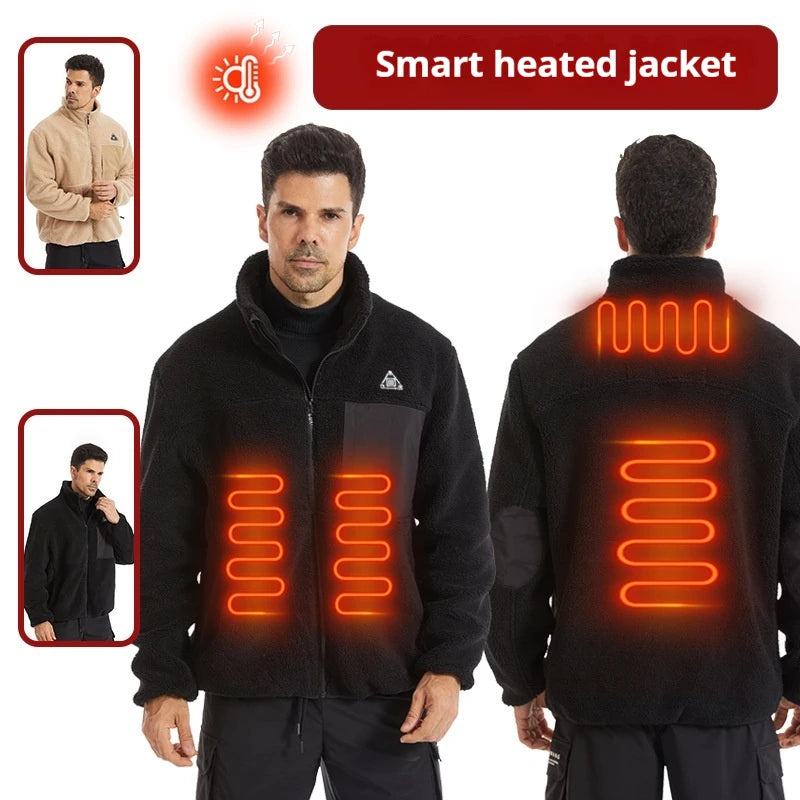 Smart Heating Jacket Men Women Electric Heating Winter Coat 3 Temp Control 4 Zone Heating Fleece Outdoor Ski Jacket for Hiking