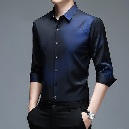 New Men's Casual and Fashionable Long Sleeved Shirt with Printed Anti Wrinkle Business Shirt