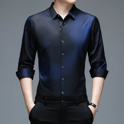 New Men's Casual and Fashionable Long Sleeved Shirt with Printed Anti Wrinkle Business Shirt