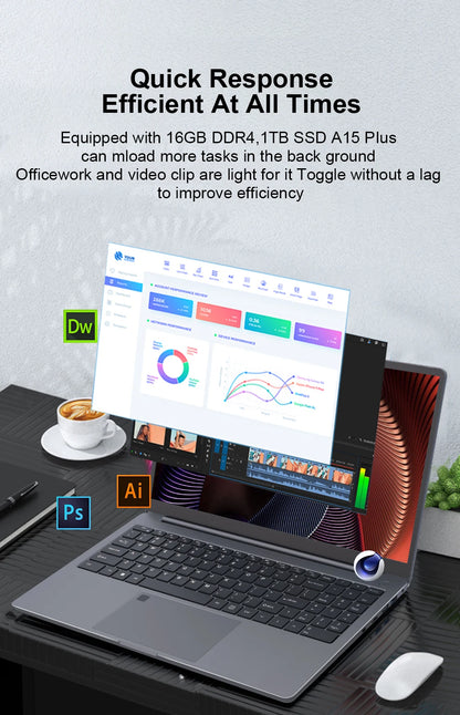 Ninkear A15 Plus 2026 Gaming Laptop Computers AMD Ryzen™ 7 5825U 4.5Ghz 15.6' FHD IPS 16GB DDR4 + 1TB SSD Backlit Keyboard FP Unlock