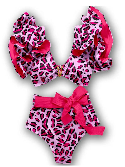 New Sexy Brazilian Bikini Set Ruffle Swimwear Women Push Up Swimsuit High Waist Print Floral Bathing Suit Biquini Female