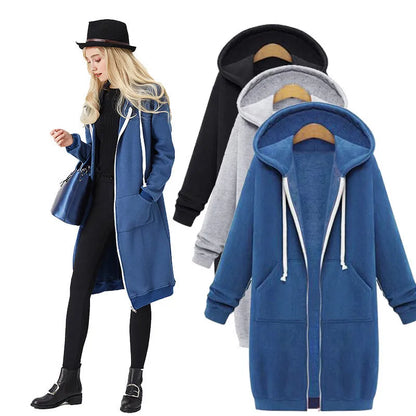 Solid Color Pocket Long Sweatshirt Coat