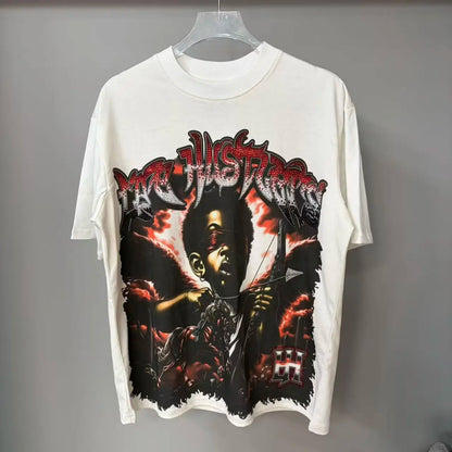 New fashion brand LIFE HUSTLERS Y2K hot stamping hole Men Women T-shirt Streetwear 100% Cotton Loose Round Neck Top Tees