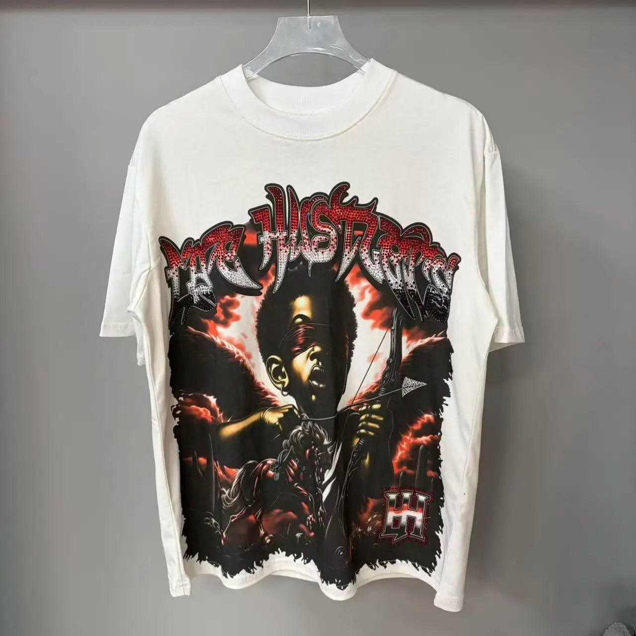 New fashion brand LIFE HUSTLERS Y2K hot stamping hole Men Women T-shirt Streetwear 100% Cotton Loose Round Neck Top Tees